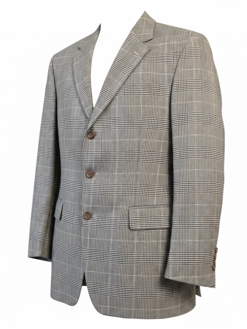 Ralph Lauren Blazer 43 R Silk Flax Wool Houndstooth Plaid Italy Sport Coat